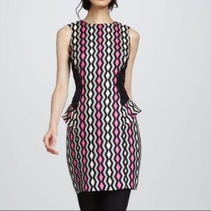 Milly Geometric Dress Sheath Peplum 100% Silk